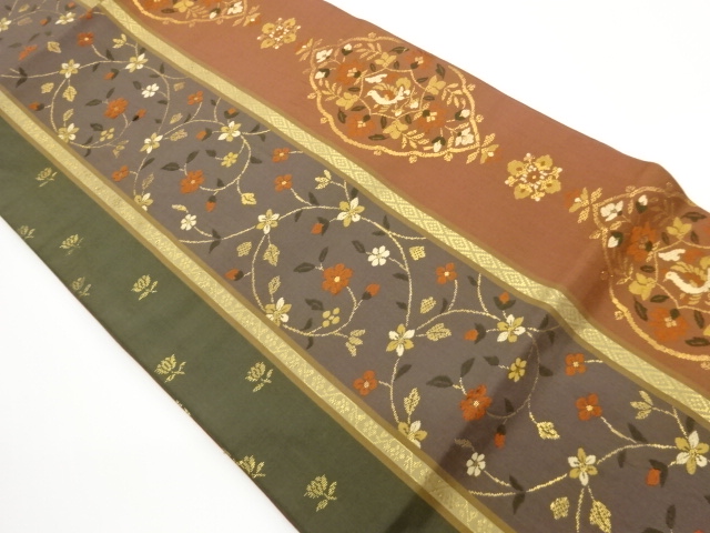 JAPANESE NAGOYA OBI / WOVEN FLOWERS & ARABESQUE